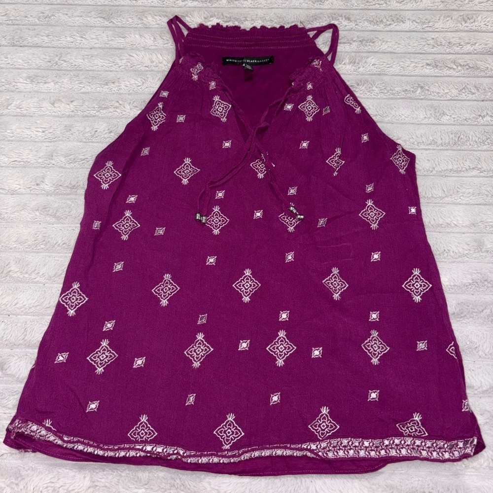 White House Black Market Embroidered Halter Top - Picture 2 of 6